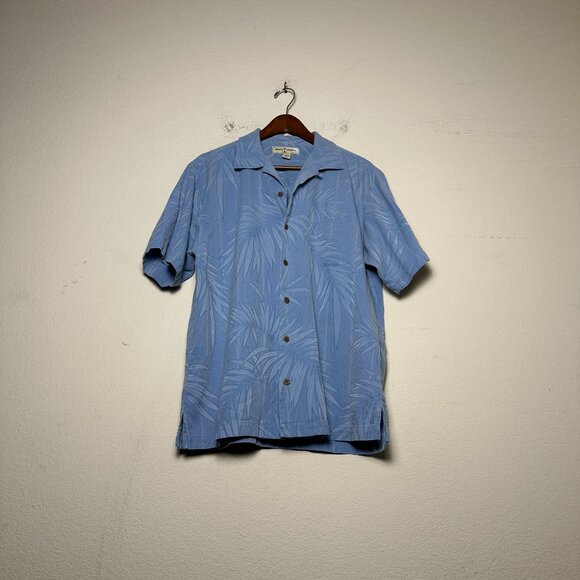 Tommy Bahama Palm Tree Pattern Silk Blend Short Sleeve Casual Shirt Men M Blue - Picture 1 of 8